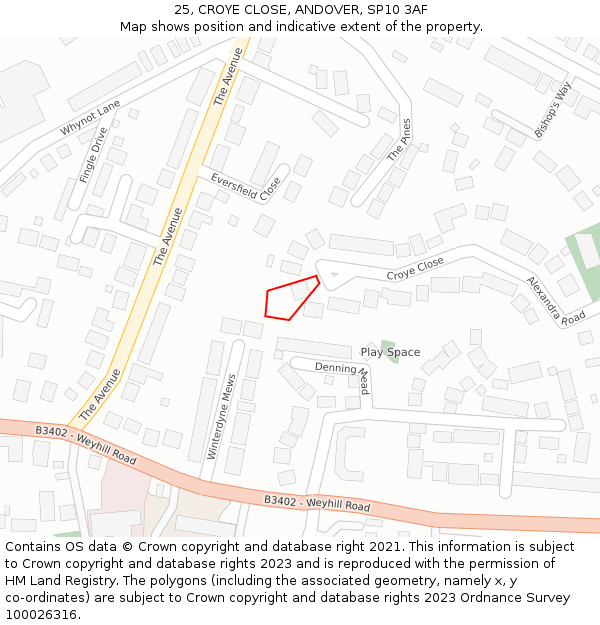 25, CROYE CLOSE, ANDOVER, SP10 3AF: Location map and indicative extent of plot