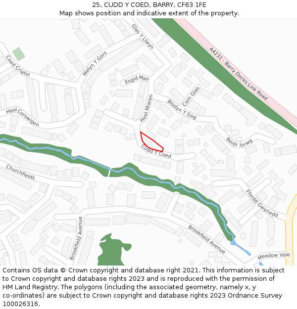 25, CUDD Y COED, BARRY, CF63 1FE: Location map and indicative extent of plot