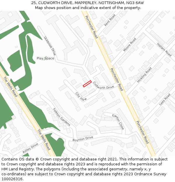 25, CUDWORTH DRIVE, MAPPERLEY, NOTTINGHAM, NG3 6AW: Location map and indicative extent of plot