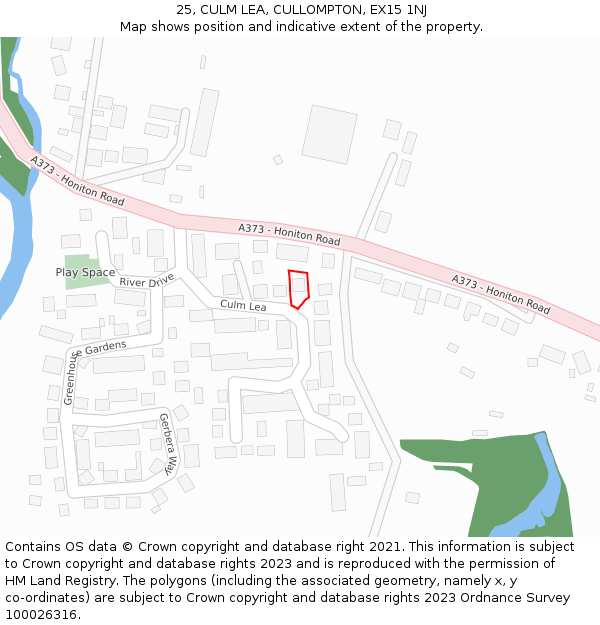 25, CULM LEA, CULLOMPTON, EX15 1NJ: Location map and indicative extent of plot
