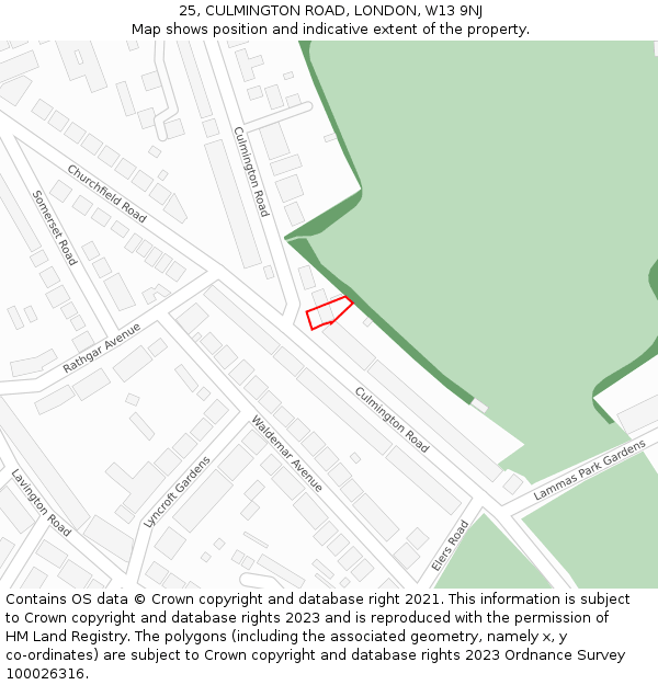 25, CULMINGTON ROAD, LONDON, W13 9NJ: Location map and indicative extent of plot