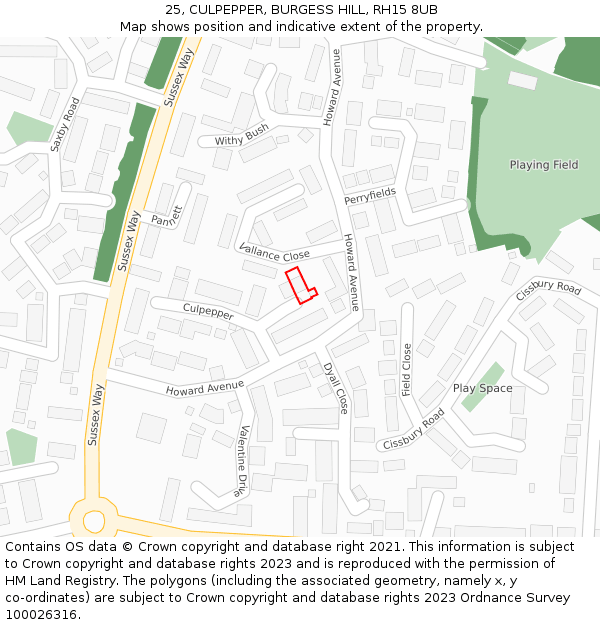 25, CULPEPPER, BURGESS HILL, RH15 8UB: Location map and indicative extent of plot