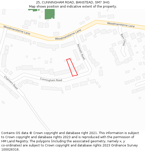 25, CUNNINGHAM ROAD, BANSTEAD, SM7 3HG: Location map and indicative extent of plot