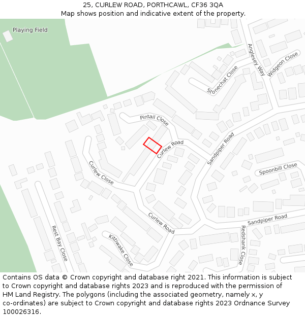 25, CURLEW ROAD, PORTHCAWL, CF36 3QA: Location map and indicative extent of plot