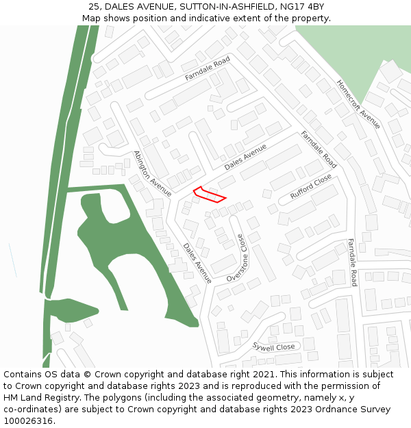 25, DALES AVENUE, SUTTON-IN-ASHFIELD, NG17 4BY: Location map and indicative extent of plot