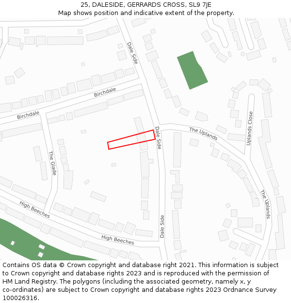 25, DALESIDE, GERRARDS CROSS, SL9 7JE: Location map and indicative extent of plot