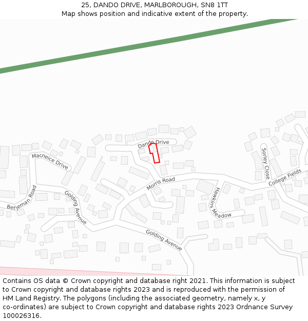 25, DANDO DRIVE, MARLBOROUGH, SN8 1TT: Location map and indicative extent of plot