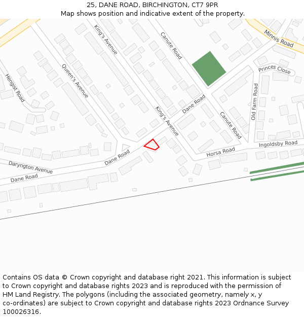 25, DANE ROAD, BIRCHINGTON, CT7 9PR: Location map and indicative extent of plot