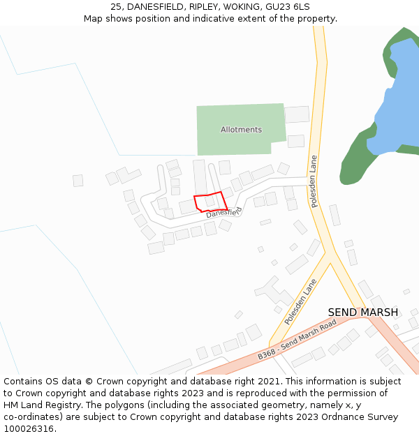 25, DANESFIELD, RIPLEY, WOKING, GU23 6LS: Location map and indicative extent of plot