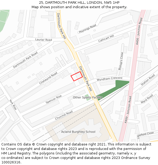 25, DARTMOUTH PARK HILL, LONDON, NW5 1HP: Location map and indicative extent of plot