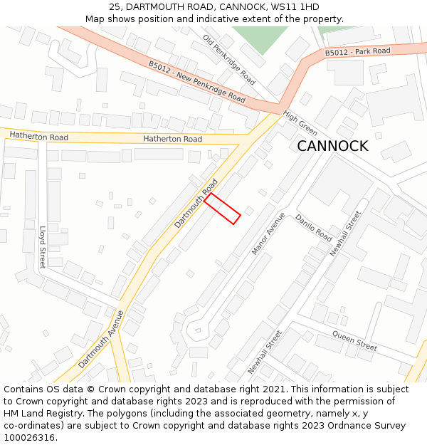 25, DARTMOUTH ROAD, CANNOCK, WS11 1HD: Location map and indicative extent of plot
