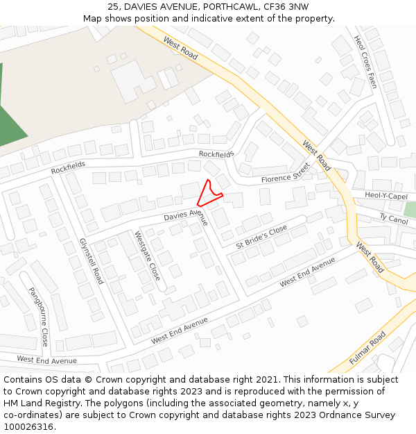 25, DAVIES AVENUE, PORTHCAWL, CF36 3NW: Location map and indicative extent of plot