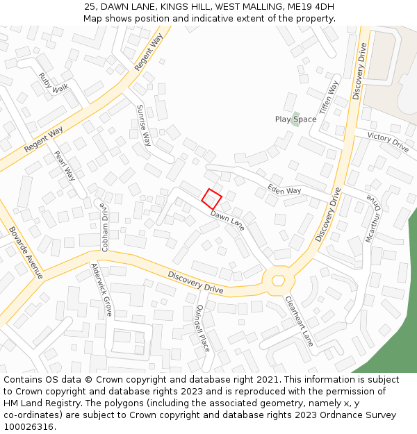 25, DAWN LANE, KINGS HILL, WEST MALLING, ME19 4DH: Location map and indicative extent of plot