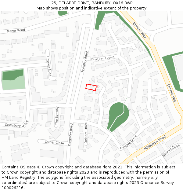 25, DELAPRE DRIVE, BANBURY, OX16 3WP: Location map and indicative extent of plot