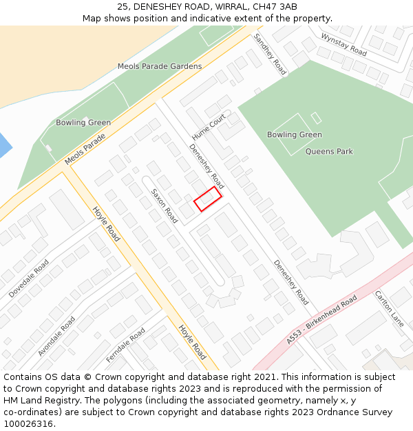 25, DENESHEY ROAD, WIRRAL, CH47 3AB: Location map and indicative extent of plot