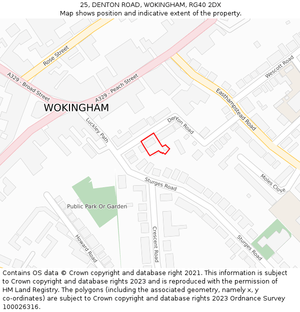 25, DENTON ROAD, WOKINGHAM, RG40 2DX: Location map and indicative extent of plot