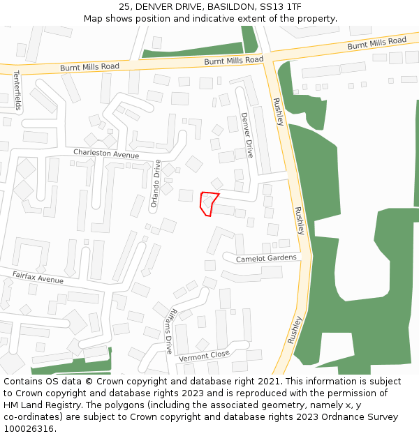 25, DENVER DRIVE, BASILDON, SS13 1TF: Location map and indicative extent of plot