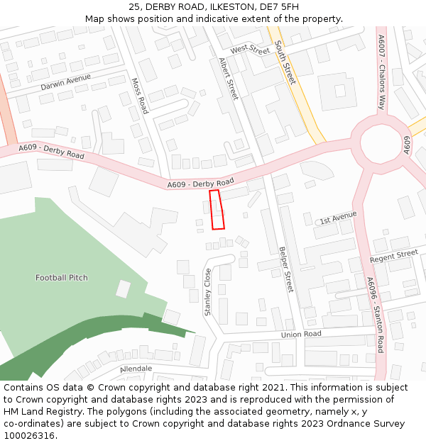 25, DERBY ROAD, ILKESTON, DE7 5FH: Location map and indicative extent of plot