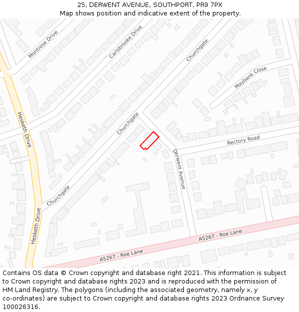 25, DERWENT AVENUE, SOUTHPORT, PR9 7PX: Location map and indicative extent of plot