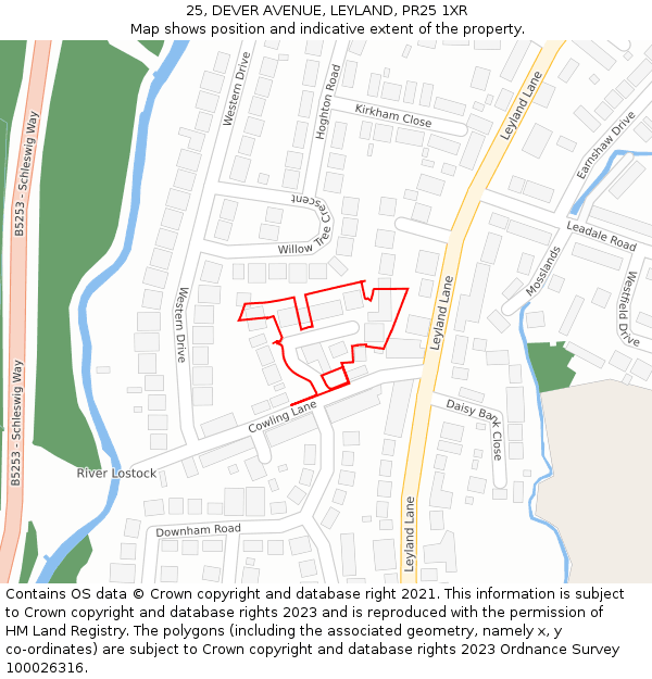 25, DEVER AVENUE, LEYLAND, PR25 1XR: Location map and indicative extent of plot