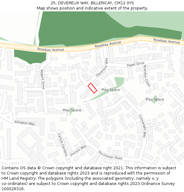 25, DEVEREUX WAY, BILLERICAY, CM12 0YS: Location map and indicative extent of plot