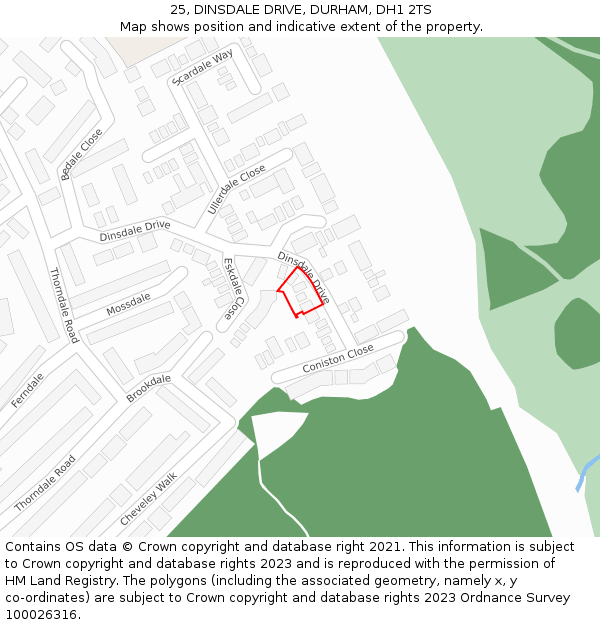25, DINSDALE DRIVE, DURHAM, DH1 2TS: Location map and indicative extent of plot