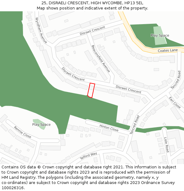 25, DISRAELI CRESCENT, HIGH WYCOMBE, HP13 5EL: Location map and indicative extent of plot