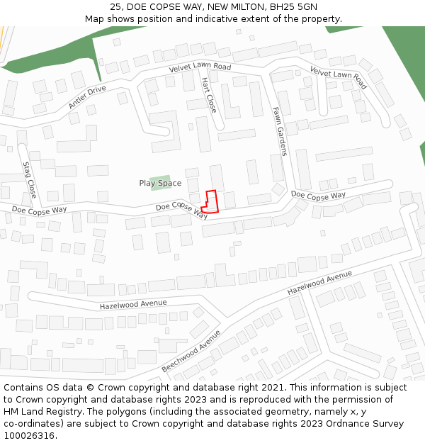 25, DOE COPSE WAY, NEW MILTON, BH25 5GN: Location map and indicative extent of plot