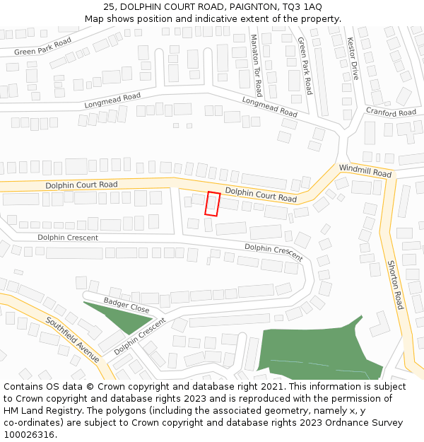 25, DOLPHIN COURT ROAD, PAIGNTON, TQ3 1AQ: Location map and indicative extent of plot