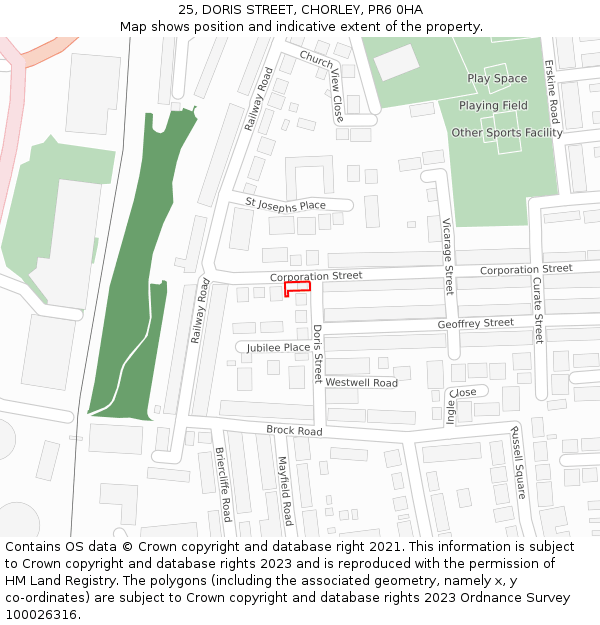 25, DORIS STREET, CHORLEY, PR6 0HA: Location map and indicative extent of plot