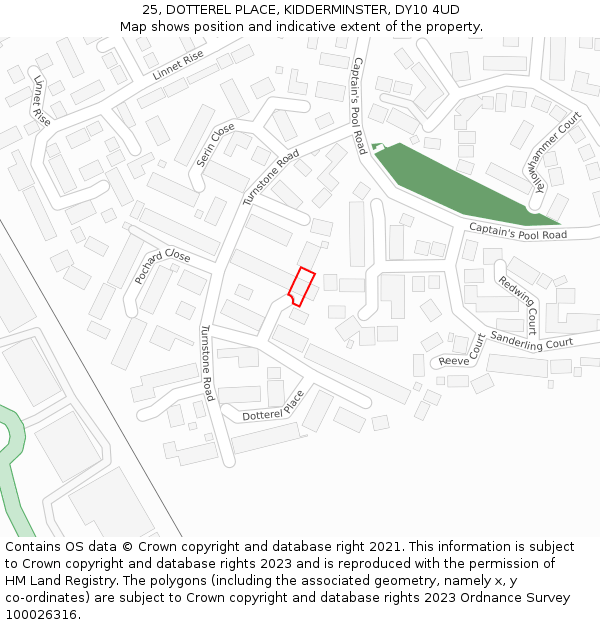 25, DOTTEREL PLACE, KIDDERMINSTER, DY10 4UD: Location map and indicative extent of plot
