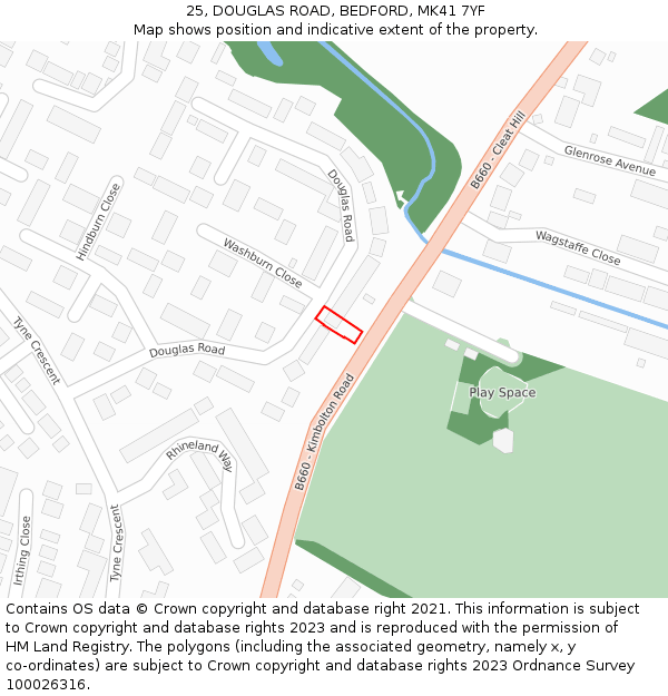 25, DOUGLAS ROAD, BEDFORD, MK41 7YF: Location map and indicative extent of plot