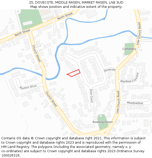 25, DOVECOTE, MIDDLE RASEN, MARKET RASEN, LN8 3UD: Location map and indicative extent of plot