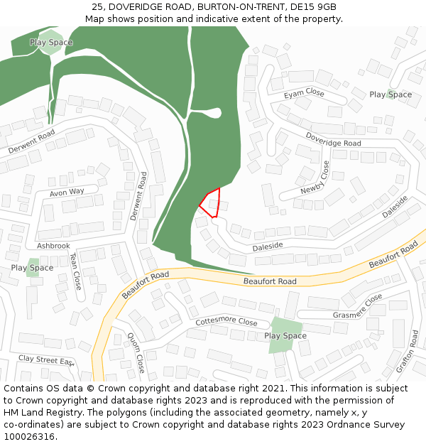 25, DOVERIDGE ROAD, BURTON-ON-TRENT, DE15 9GB: Location map and indicative extent of plot