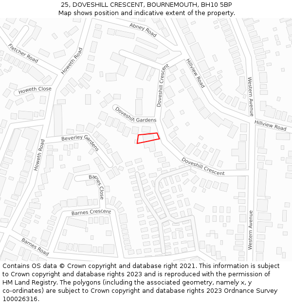 25, DOVESHILL CRESCENT, BOURNEMOUTH, BH10 5BP: Location map and indicative extent of plot