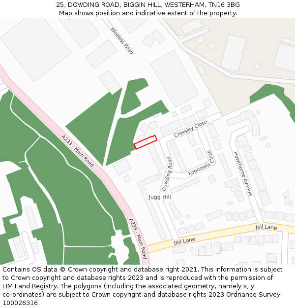 25, DOWDING ROAD, BIGGIN HILL, WESTERHAM, TN16 3BG: Location map and indicative extent of plot