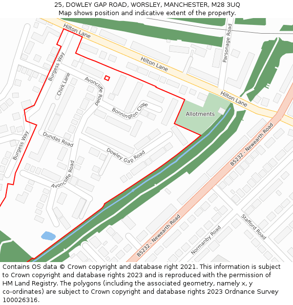 25, DOWLEY GAP ROAD, WORSLEY, MANCHESTER, M28 3UQ: Location map and indicative extent of plot