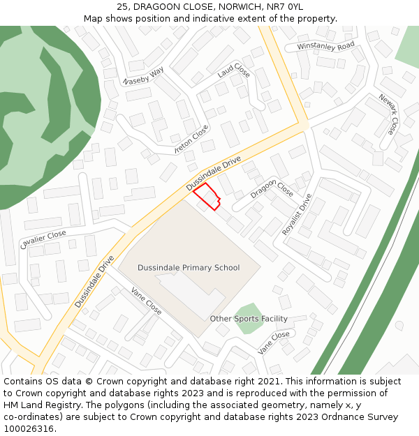 25, DRAGOON CLOSE, NORWICH, NR7 0YL: Location map and indicative extent of plot