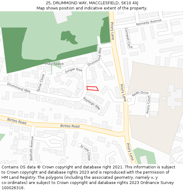 25, DRUMMOND WAY, MACCLESFIELD, SK10 4XJ: Location map and indicative extent of plot