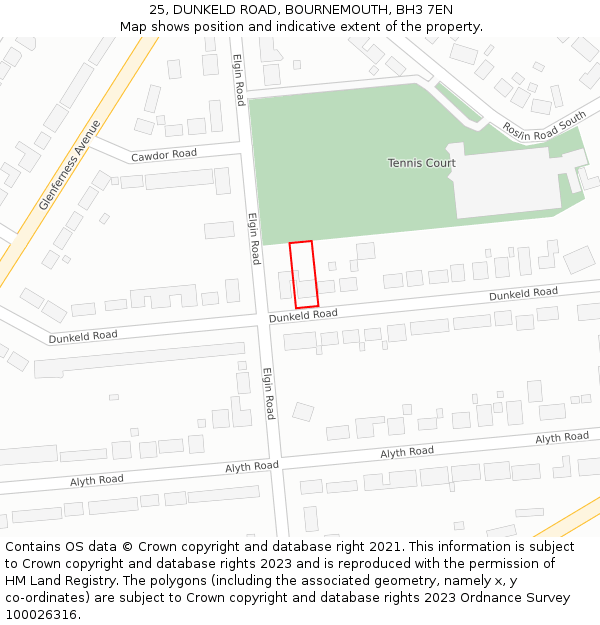 25, DUNKELD ROAD, BOURNEMOUTH, BH3 7EN: Location map and indicative extent of plot