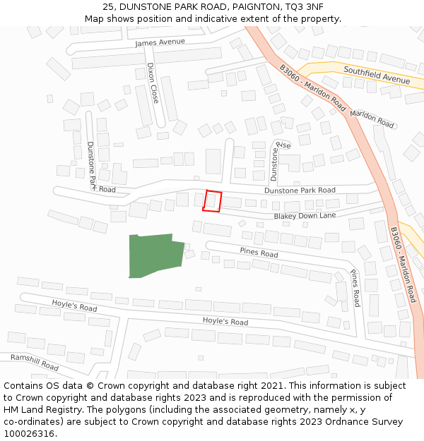 25, DUNSTONE PARK ROAD, PAIGNTON, TQ3 3NF: Location map and indicative extent of plot