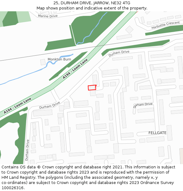 25, DURHAM DRIVE, JARROW, NE32 4TG: Location map and indicative extent of plot