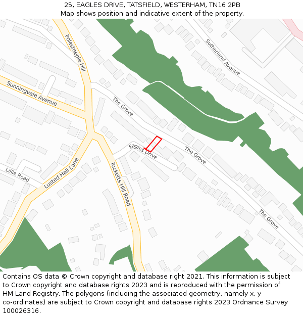 25, EAGLES DRIVE, TATSFIELD, WESTERHAM, TN16 2PB: Location map and indicative extent of plot