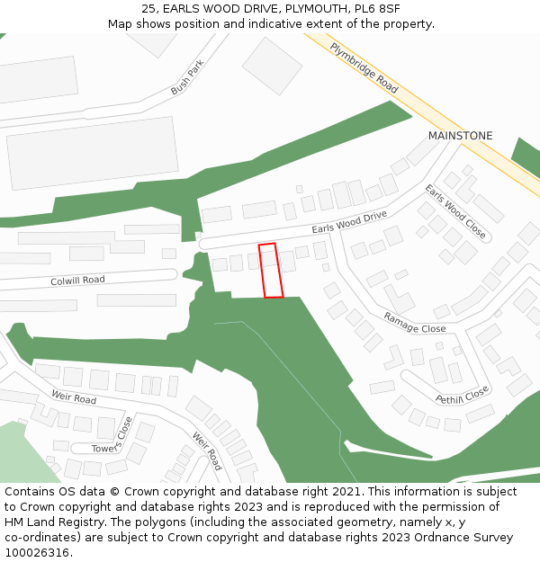 25, EARLS WOOD DRIVE, PLYMOUTH, PL6 8SF: Location map and indicative extent of plot