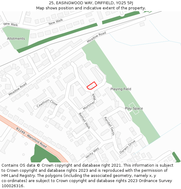 25, EASINGWOOD WAY, DRIFFIELD, YO25 5PJ: Location map and indicative extent of plot