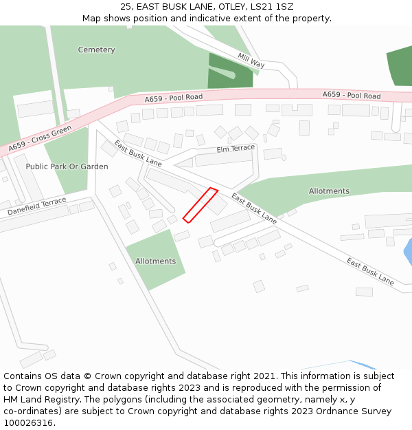25, EAST BUSK LANE, OTLEY, LS21 1SZ: Location map and indicative extent of plot