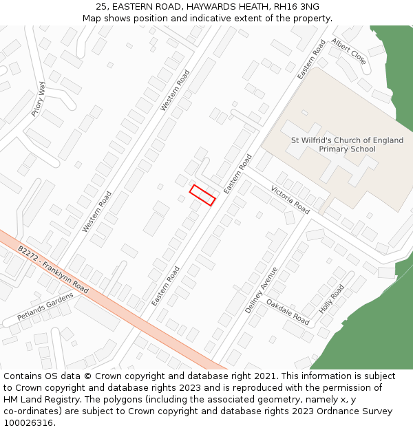 25, EASTERN ROAD, HAYWARDS HEATH, RH16 3NG: Location map and indicative extent of plot