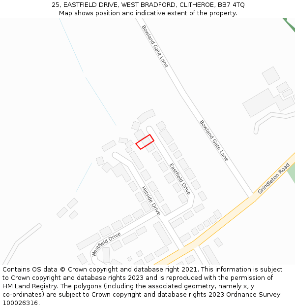 25, EASTFIELD DRIVE, WEST BRADFORD, CLITHEROE, BB7 4TQ: Location map and indicative extent of plot