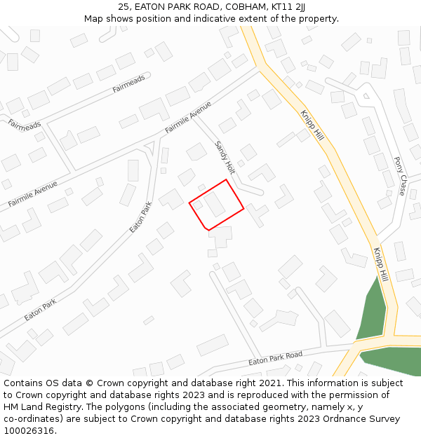 25, EATON PARK ROAD, COBHAM, KT11 2JJ: Location map and indicative extent of plot