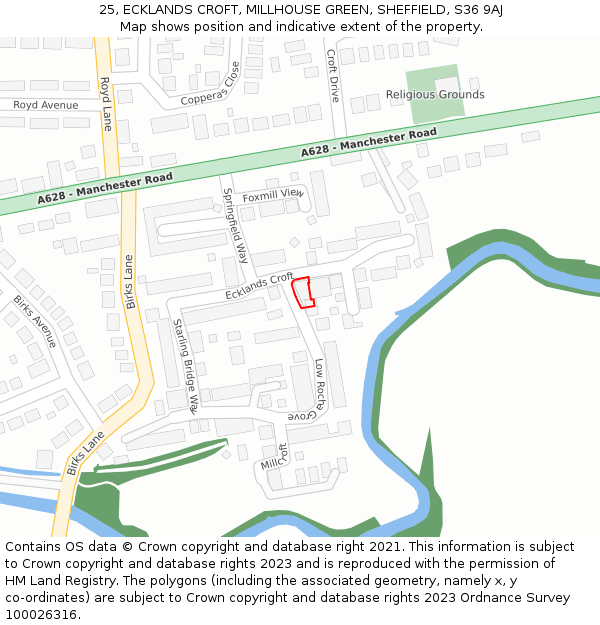 25, ECKLANDS CROFT, MILLHOUSE GREEN, SHEFFIELD, S36 9AJ: Location map and indicative extent of plot